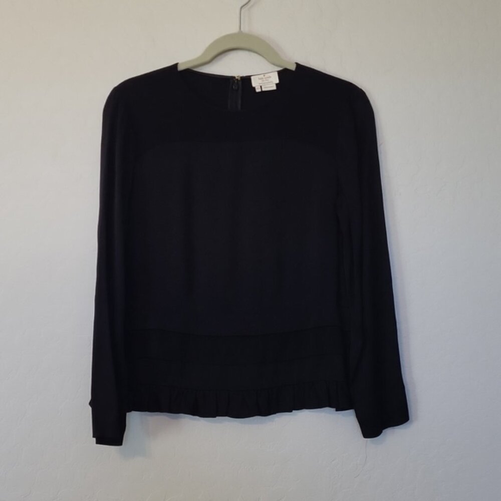 Kate Spade New York Live Colorfully Triple Tired Long Sleeve Blouse Black XXS